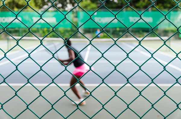 Tennis court with tennis players — Stock Photo, Image