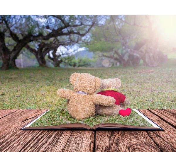 Open book and teddy bears — Stock Photo, Image