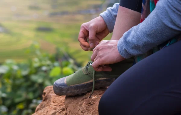 Cipőfűzők az treking — Stock Fotó