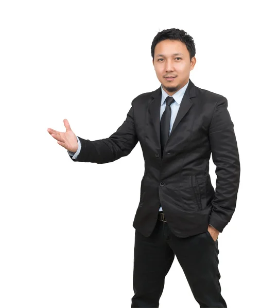Empresário asiático com gesto acolhedor — Fotografia de Stock