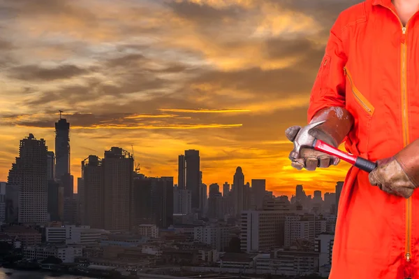 Engineer worker holding the tool — Stock Photo, Image