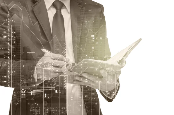 Double exposure of businessman with Trading graph — Stock Photo, Image