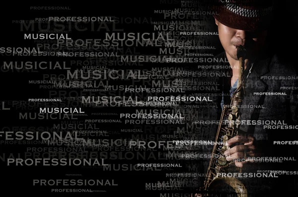 Saxofone player com efeito retrato de texto — Fotografia de Stock
