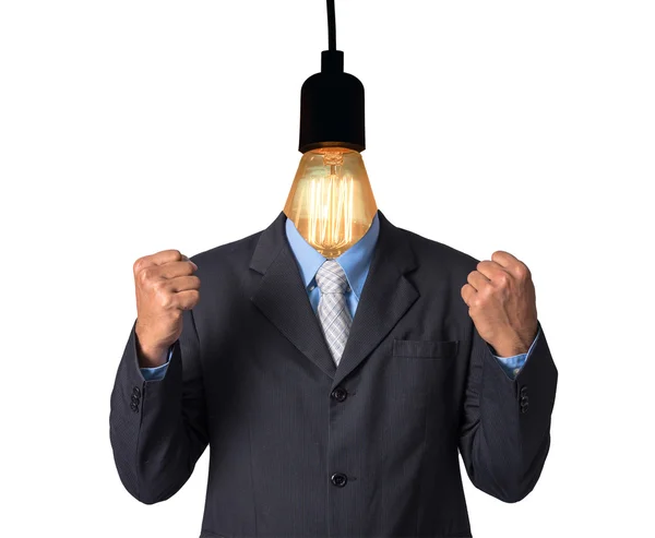 Hombre de negocios con lámpara sobre la cabeza — Foto de Stock