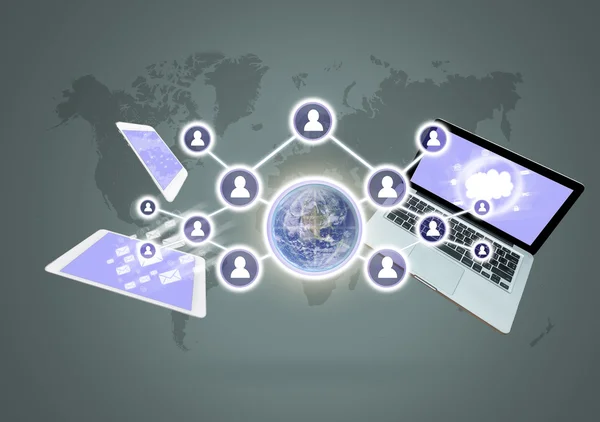Sociaal netwerk met technologie devises — Stockfoto