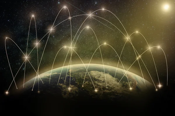 ネットワーク回線が付いている地球の一部 — ストック写真