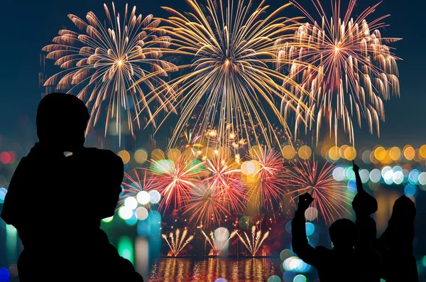 Mensen kijken feestelijke vuurwerk — Stockfoto