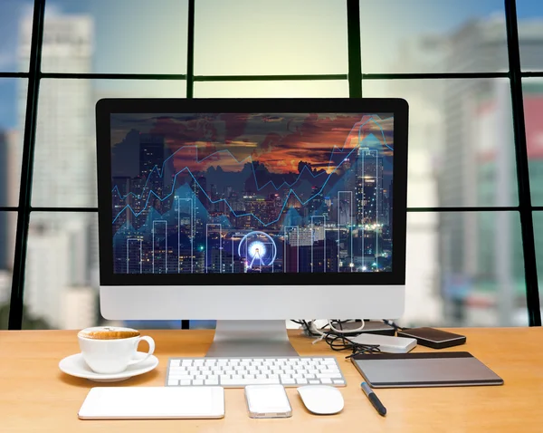 Workspace with computer desktop — Stock Photo, Image