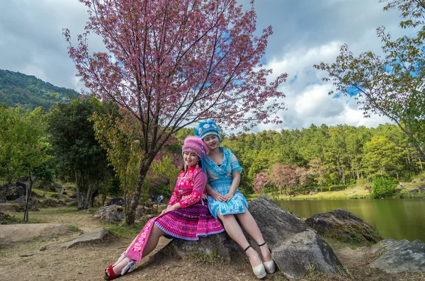 Duas meninas Hmong em ternos tradicionais — Fotografia de Stock