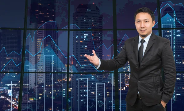 Asiático hombre de negocios con gesto de bienvenida —  Fotos de Stock