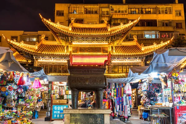 Kunming China Oct 2019 Jelenet Kína Templom Vagy Pagoda Éjszakai — Stock Fotó