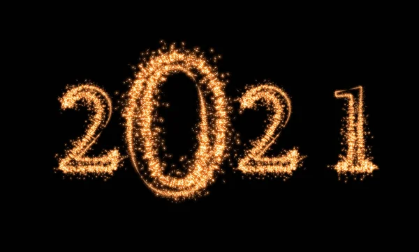 2021 Written Sparkle Firework Dark Background Happy New Year Merry — Stock Photo, Image