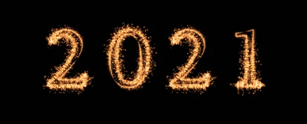 2021 Written Sparkle Firework Dark Background Happy New Year Merry — Stock Photo, Image