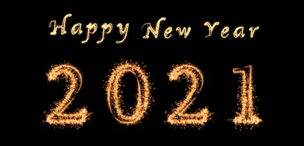 2021 Happy New Year Written Sparkle Firework Dark Background Happy — Stock Photo, Image