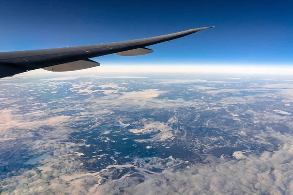 Côté Extérieur Dessus Vue Des Fenêtres Latérales Avion Lorsque Lever — Photo