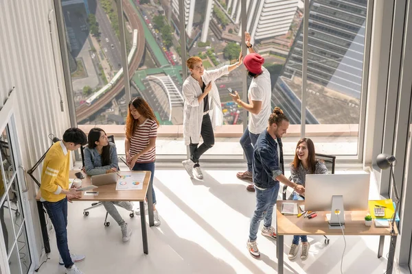 Top View Scene Groep Van Aziatische Multi Etnische Zakenmensen Met — Stockfoto