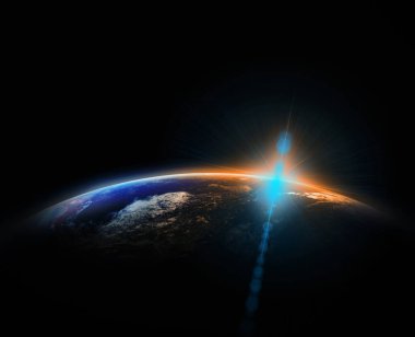 Güneşin doğuşu ve merceğin ışıldadığı yer arka plan, internet ağı kavramı, NASA tarafından desteklenen bu görüntünün elementleri