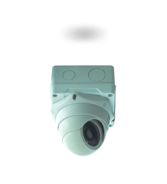 Câmera de segurança CCTV no edifício em fundo branco, isolar — Fotografia de Stock