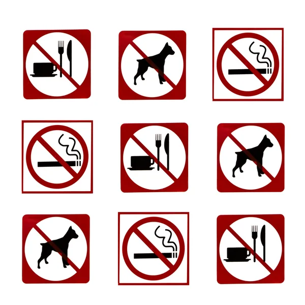犬も、喫煙、ない食べ物と飲み物の兆候を禁止 — ストック写真