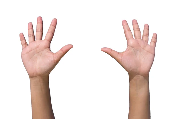 Hands forming raise and agree on white background — Stock Photo, Image