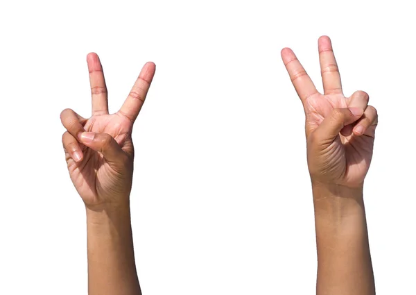 Hands forming number 2 on white background — Stock Photo, Image