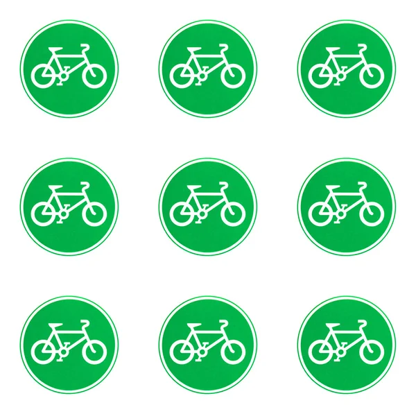 Znak rowerowy zielony kolor na białym tle — Zdjęcie stockowe