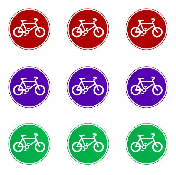 Rowerów znak z czerwony, zielony i niebieski kolor na białym tle — Zdjęcie stockowe