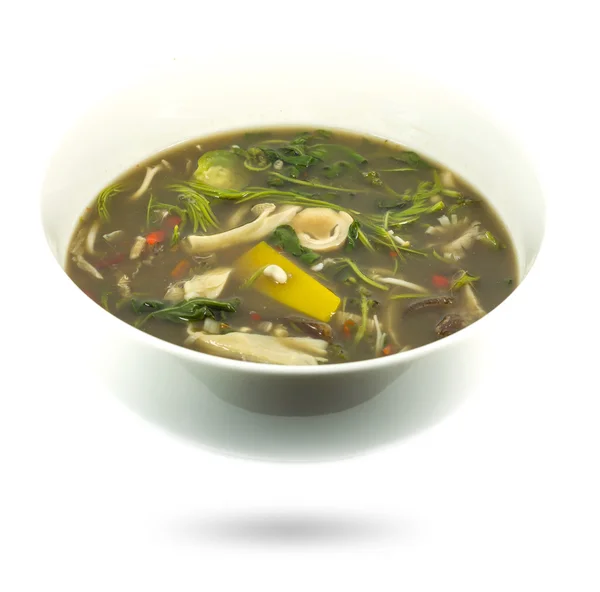 Tradiční thajská jídla, pikantní směs zeleniny v bílé misce na wh — Stock fotografie