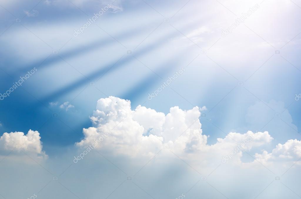 blue sky with cloud and sun ray