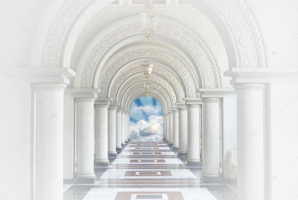 Beautiful Arched walkway with blue sky and cloud