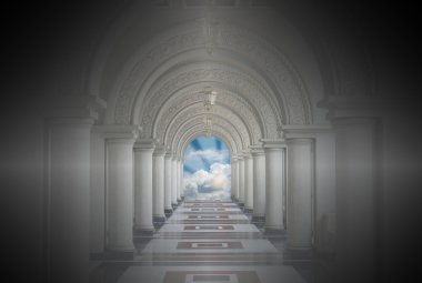 Beautiful Arched walkway with blue sky and cloun clipart
