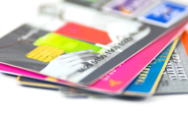 Closeup spousta kreditní karty — Stock fotografie