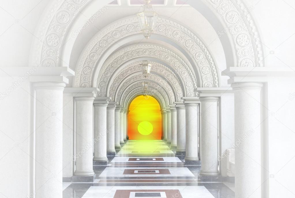 Beautiful Arched walkway with sunset