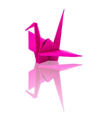 beyaz zemin üzerinde swing ile origami pembe kağıt kalp