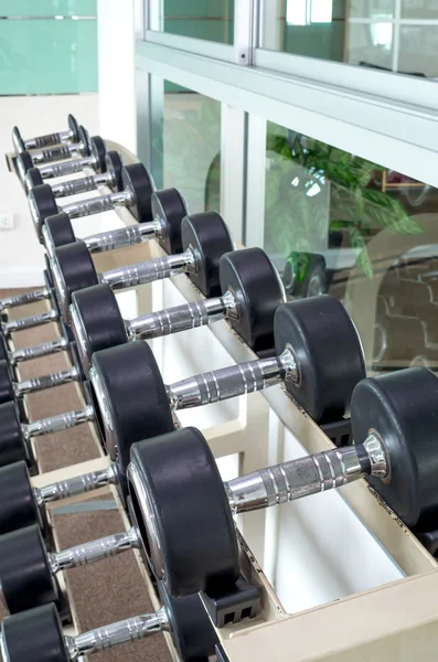 Rangées d'haltères dans la salle de fitness — Photo