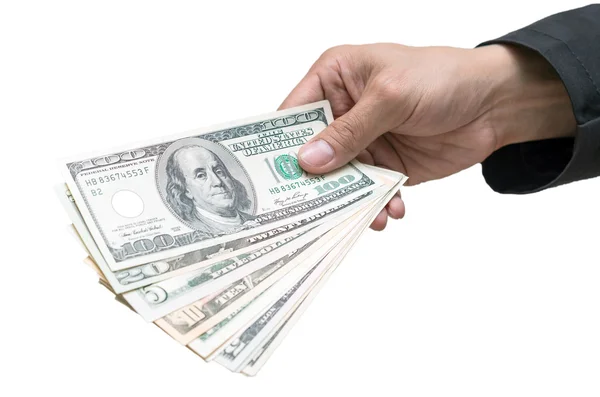 Üzletember kézzel usd dollár pénz — Stock Fotó