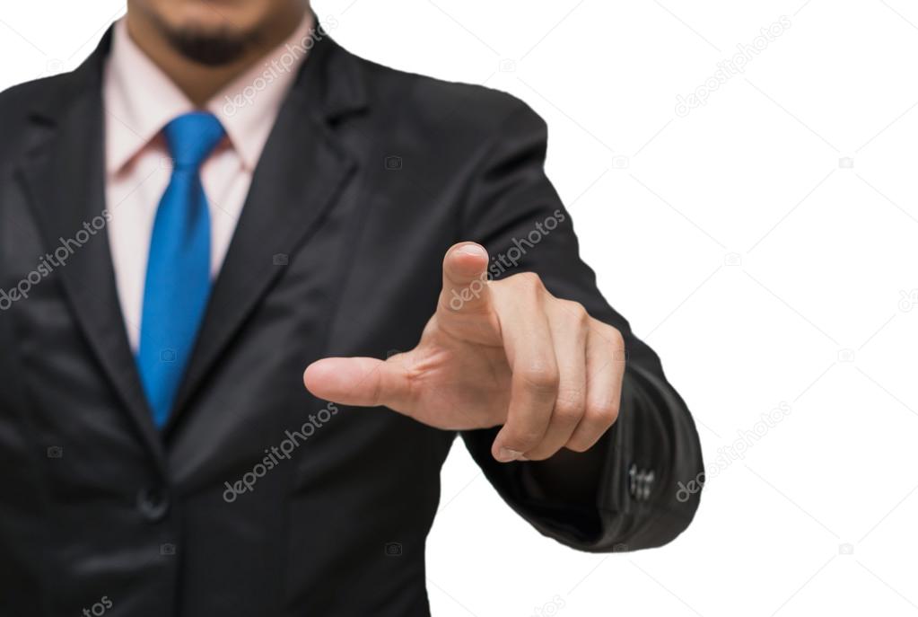 Businessman pointing or touching on white background