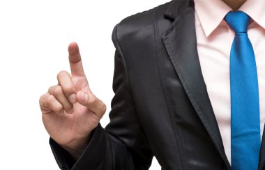 İşaret veya beyaz arka plan üzerinde dokunmadan işadamı