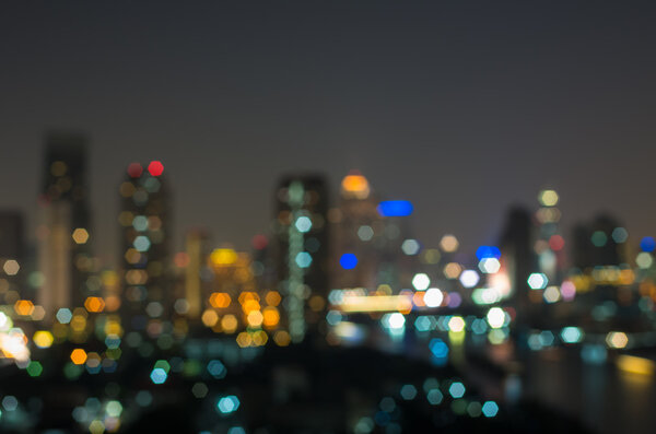 bangkok cityscape river view at twilight time, Blurred Photo bok