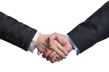 bir iş adamı ve iş kadını beyaz zemin üzerine arasında el sallamak