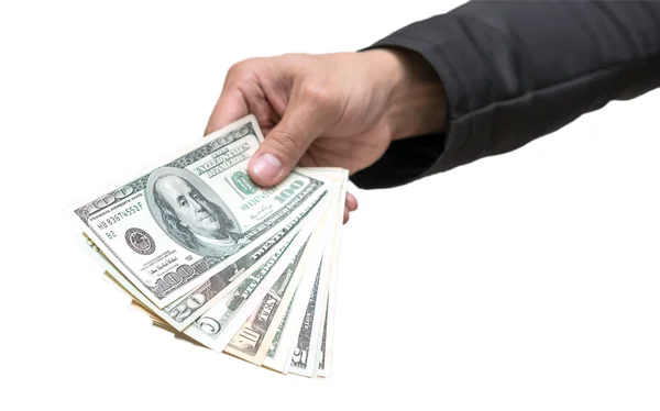Üzletember kézzel usd dollár pénz — Stock Fotó