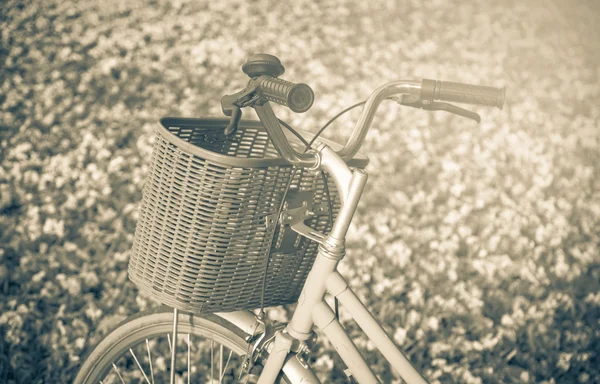 Closeup Classic Bicicletta con bel floreale sul vetro, morbido — Foto Stock