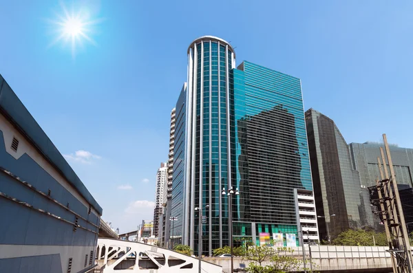 Modern business building glass area at downtown with sun — Stock Photo, Image