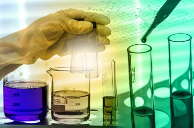 Kimya Laboratuvarı, reaktif içine bırakarak bilim adamı fla sınayın.