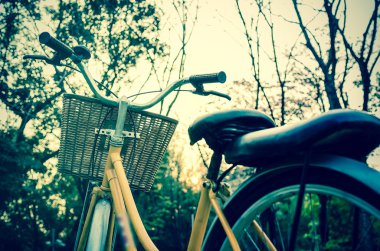 Gün batımında klasik Bisiklet park veya derin orman