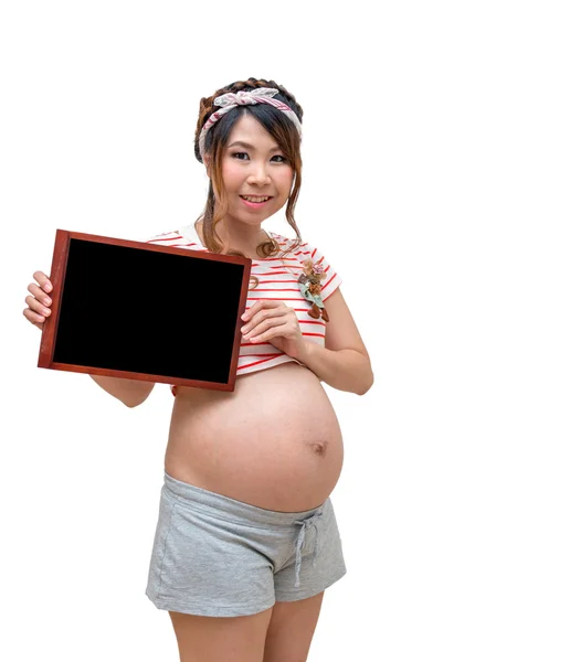 Pregnant woman with black board — Stock Photo, Image