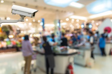 Kasiyer depo izleme güvenlik kamerası ile bokeh arka plan bulanıklık