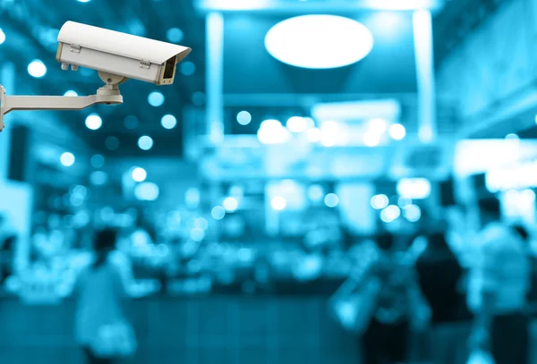 CCTV bezpečnostní kamery na monitoru abstraktní rozmazané s prezentací kávy na pozadí bokeh — Stock fotografie