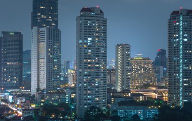 Bangkok cityscape nehir manzarası, twilight saat