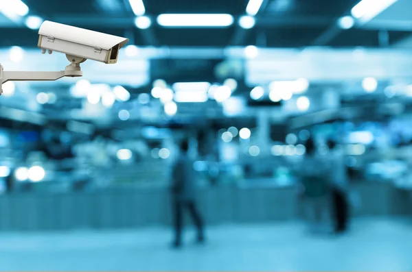 CCTV bewakingscamera op monitor de abstracte wazig foto van voedsel Hof in warenhuis — Stockfoto